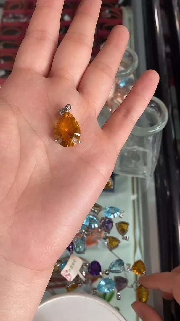 未镶嵌颈饰黄晶黄水晶水滴吊坠不带链子