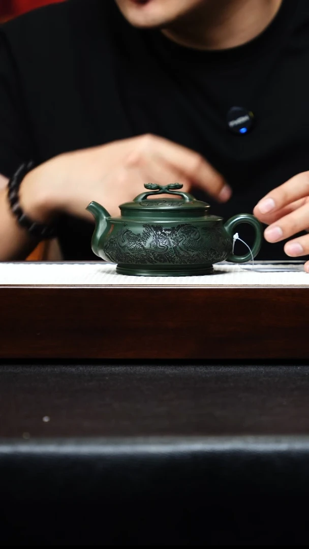 茶壶紫砂宜兴紫砂 如意周盘 绿泥 谭青 h089