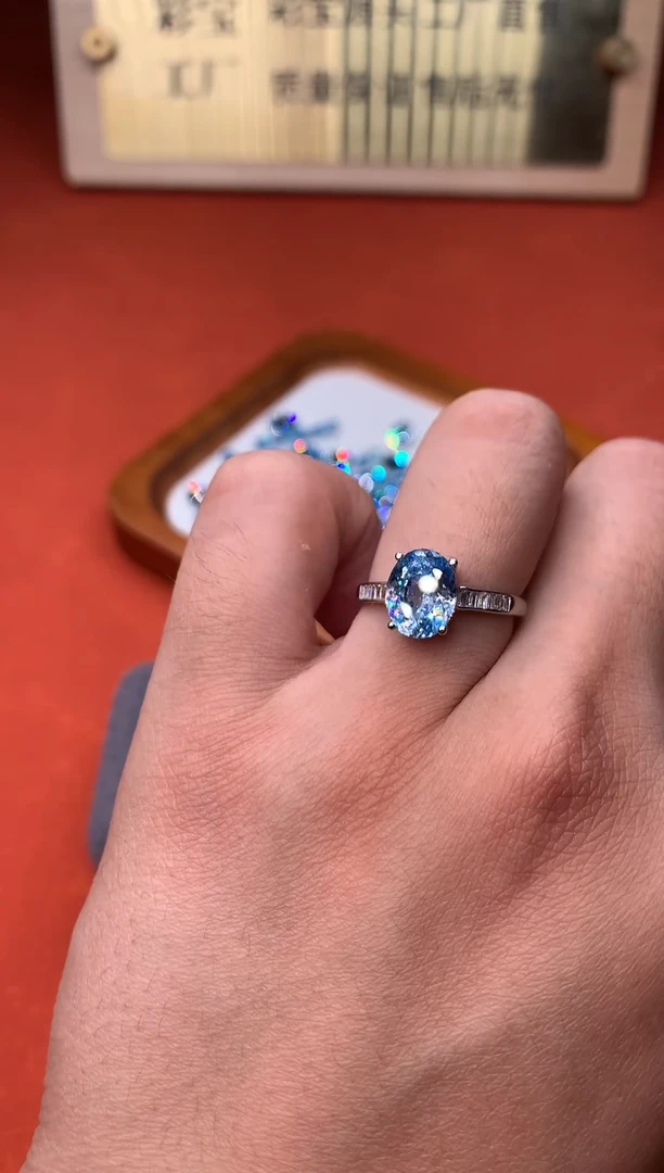 银S925镶嵌戒圈海蓝宝石1111