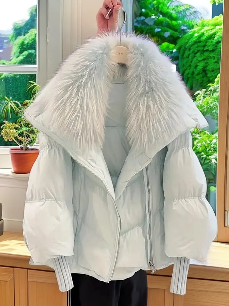 冬季新款韩系时尚毛毛大翻领设计感加厚棉服女小个子百搭减龄外套