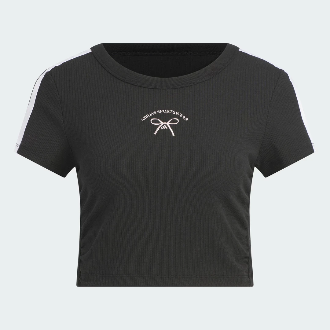 adidas/阿迪达斯女款 欧若风蝴蝶结运动休闲修身短袖T恤-JY7649