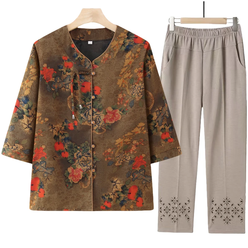 中老年人女装妈妈装夏季高贵洋气母亲60-80岁老太太衣服奶奶套装