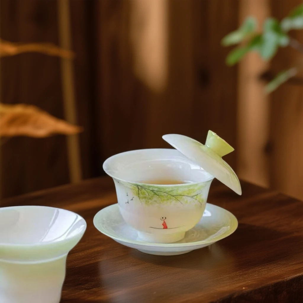 德化白瓷冰种璞玉手绘可悬停大容量茶具单品高档家用送礼简约