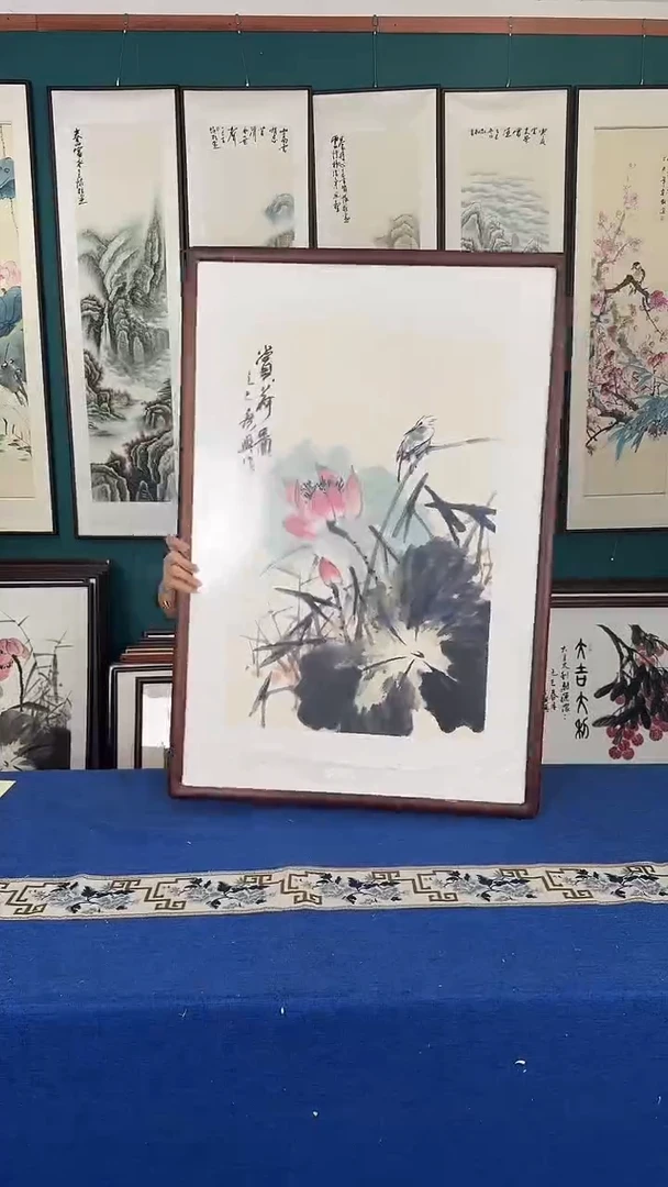 国画荷花 实木装裱 60*90
