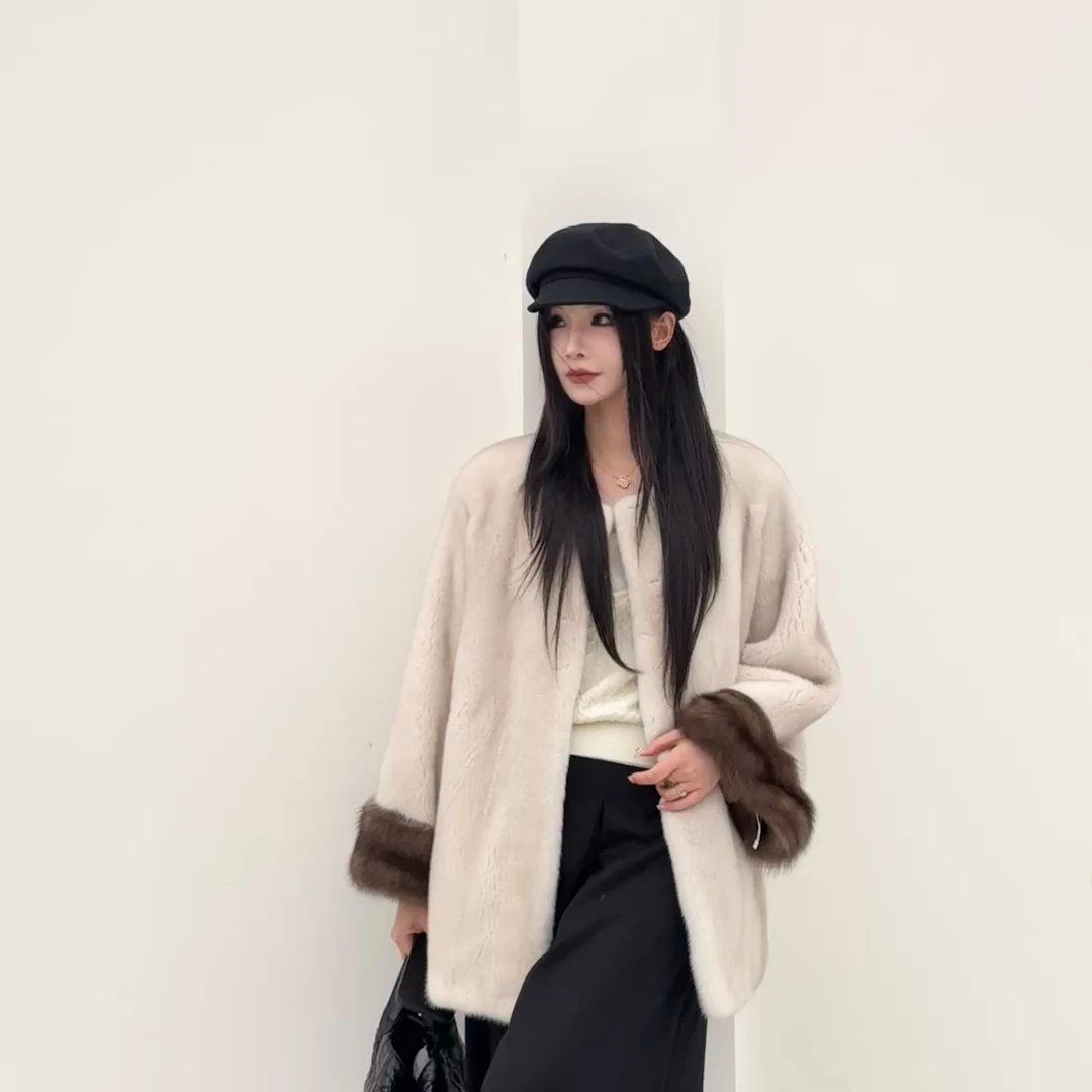 【XinYao】暮色古堡  | 新款进口天鹅绒貂皮大衣中长款挽袖水貂皮草