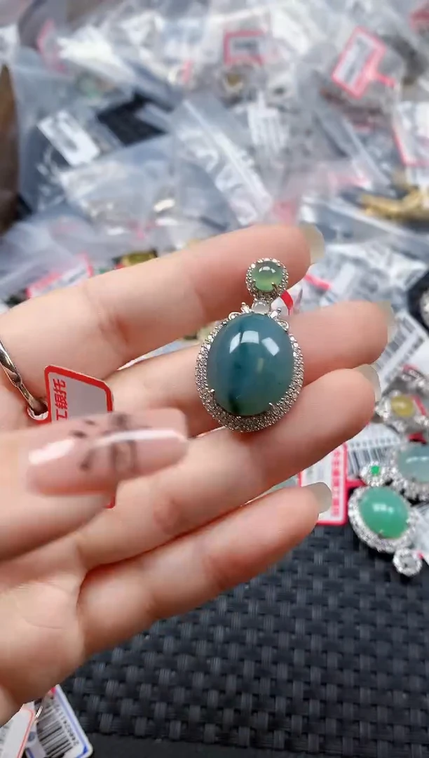 银S925镶嵌戒指翡翠天然A货缅甸翡翠