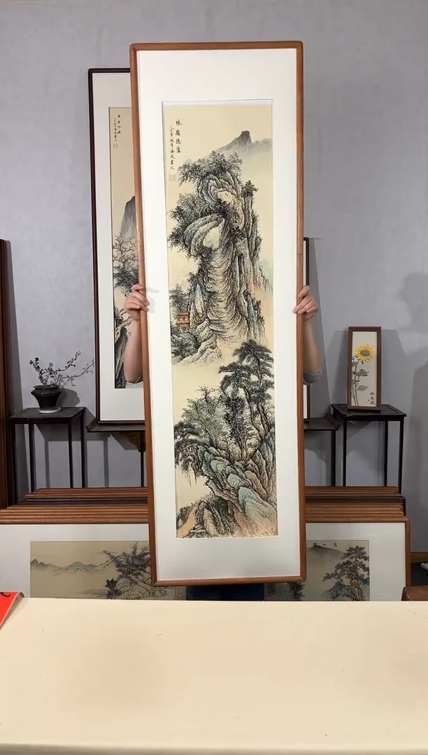 国画手绘*林岭隐卢*52*172cm带框发货