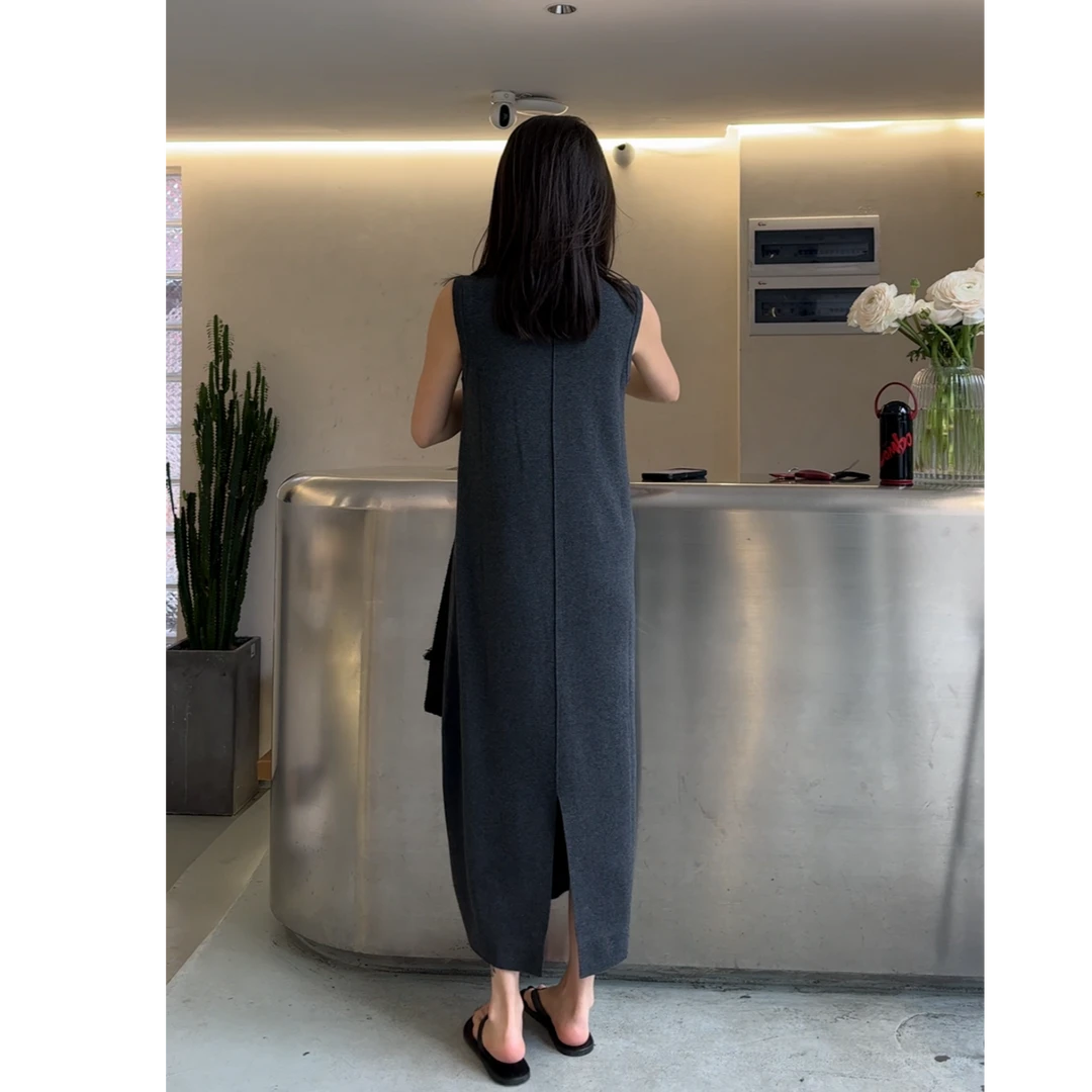 【名衣扬】针织长裙~2025年春季新款背心针织开叉中长款连衣裙