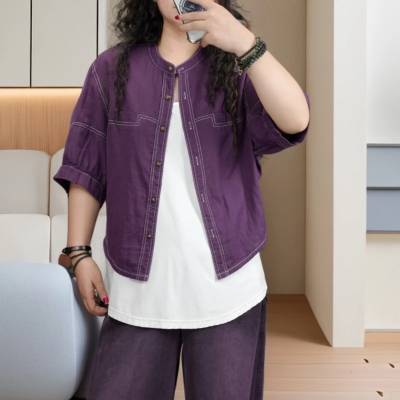 夏季双层纱开衫短袖宽松T恤百搭女款上衣17163
