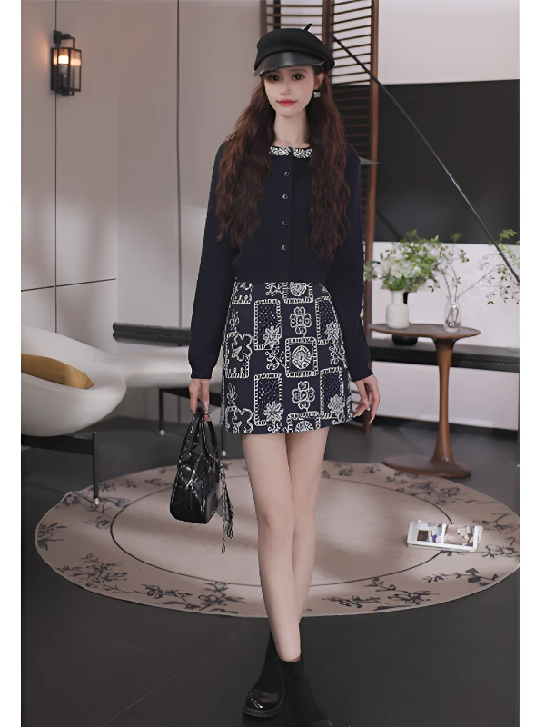 依漾Y【花之秘境】秋季新款复古高级感显瘦裙子套装