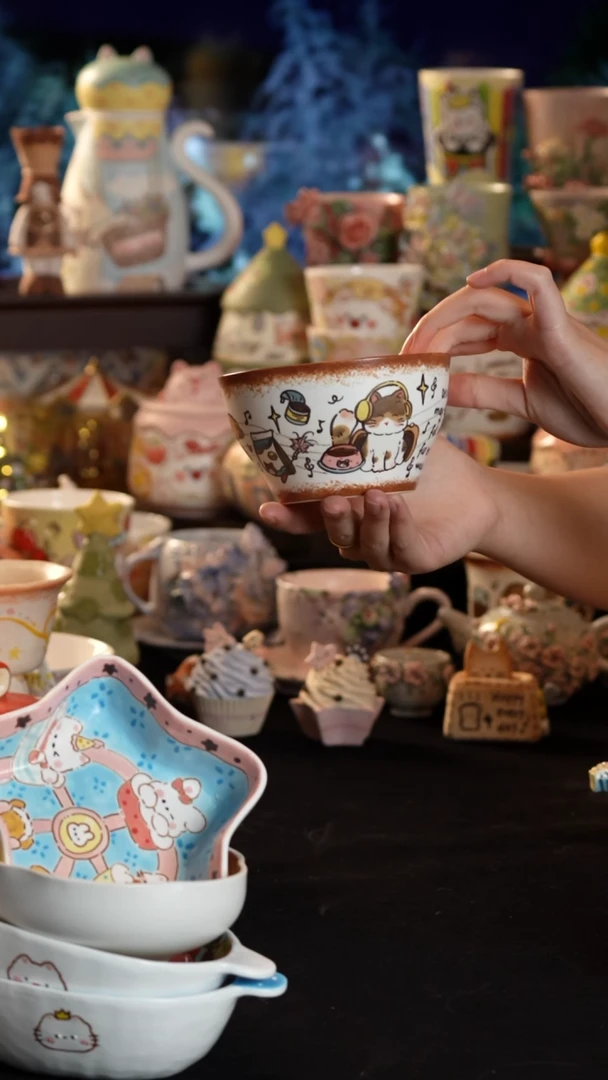 摆件陶请****注景德镇釉下彩手绘设计师款陶瓷