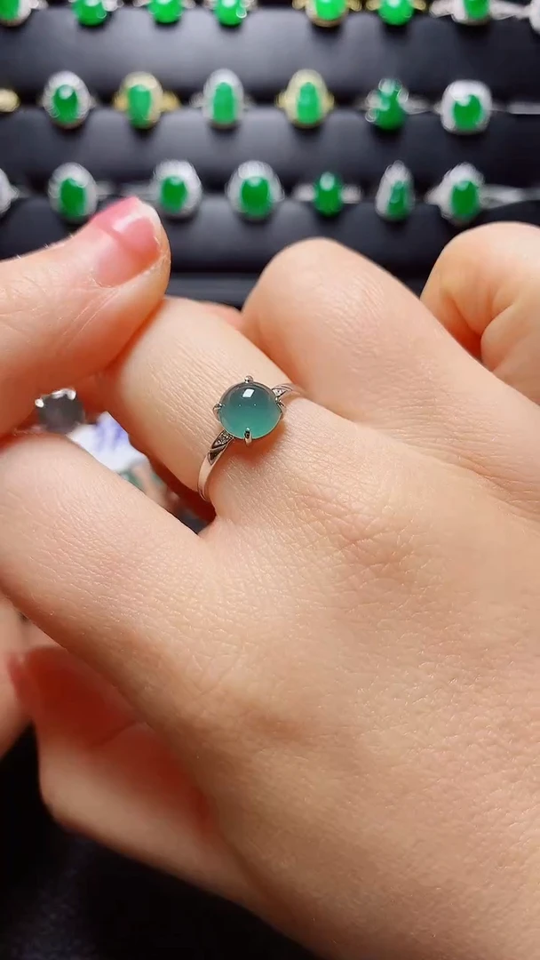 银S925镶嵌戒指翡翠天然翡翠A货s925银镶