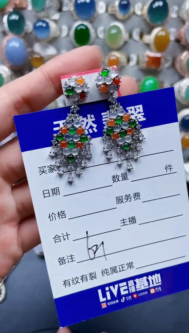 银S925镶嵌翡翠耳饰621