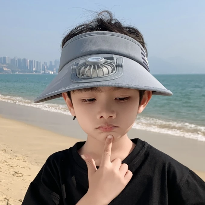 儿童防晒帽夏季带风扇空顶帽女童大檐遮阳帽男童户外防紫外线太阳