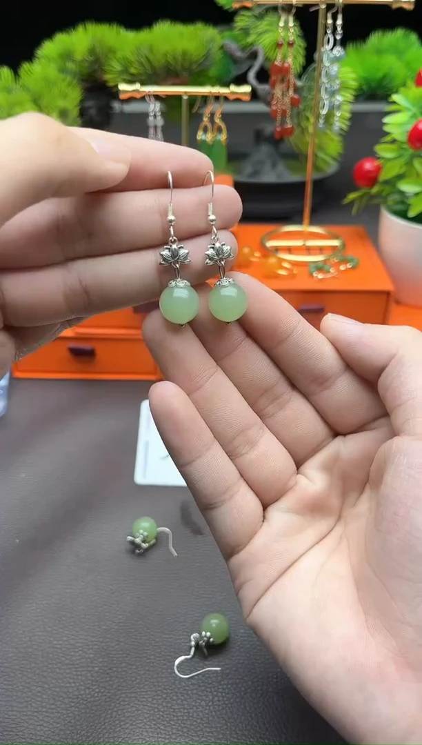 东陵石银S925镶嵌耳饰427