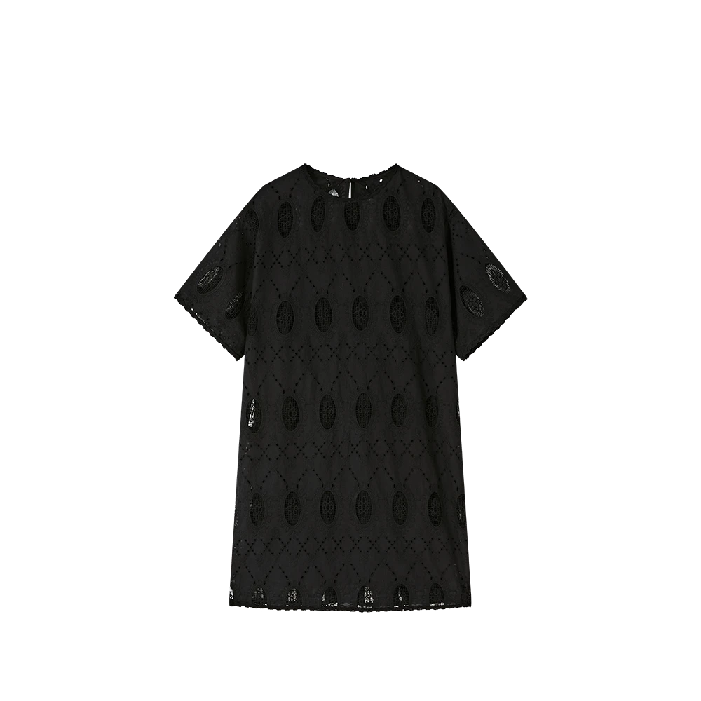 「SHILY」黑色设计感温柔蕾丝花边镂空连衣裙SCCY6923