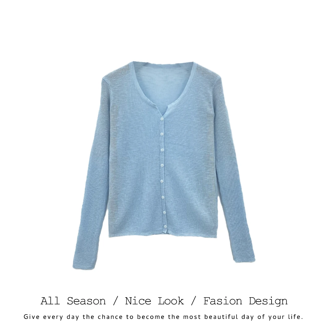 216  2025春夏新款正肩短款长袖开衫薄款内搭打底衫上衣   #5566