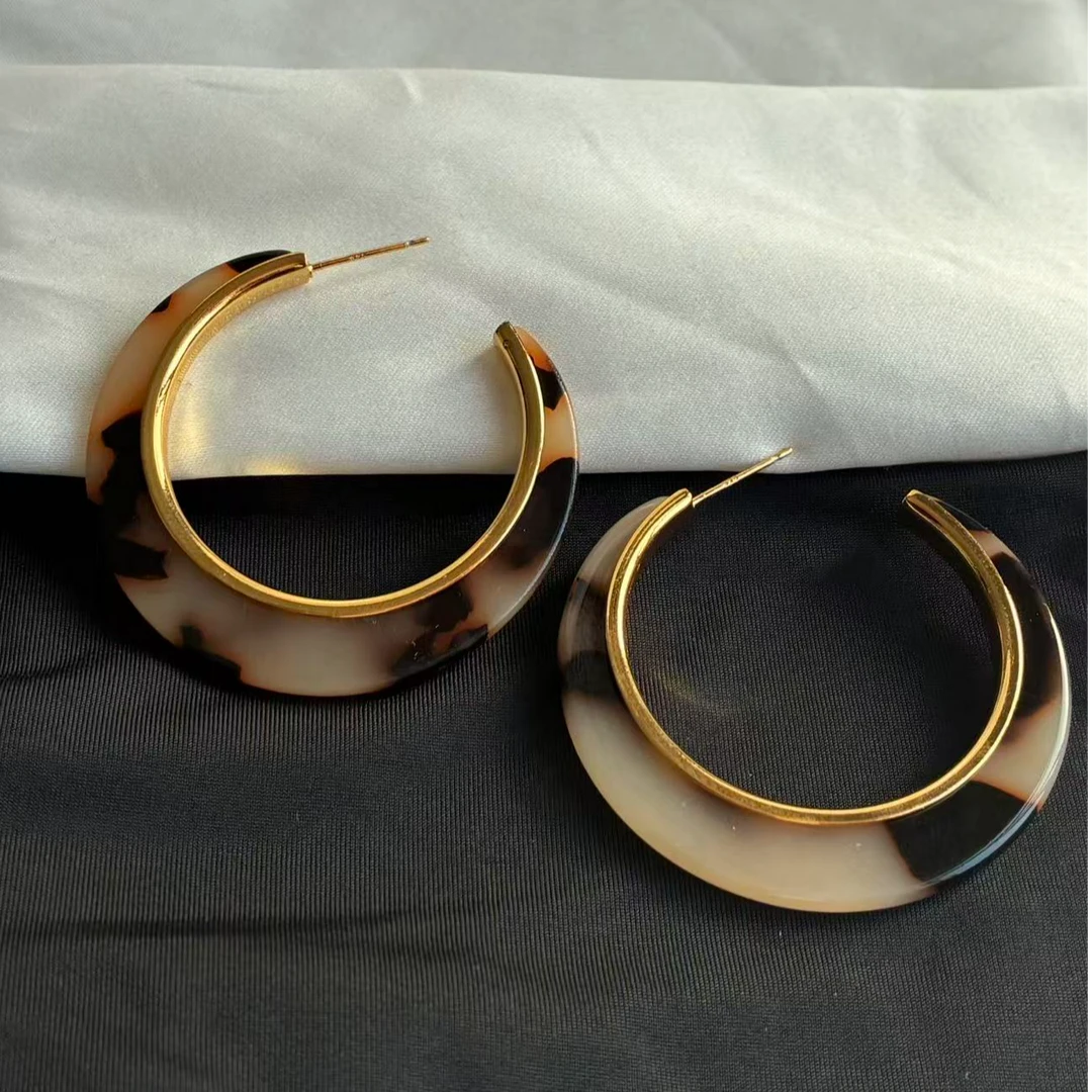 米梵缇 铜合金亚克力耳饰 小众时尚几何图案耳环琥珀豹纹百搭耳饰