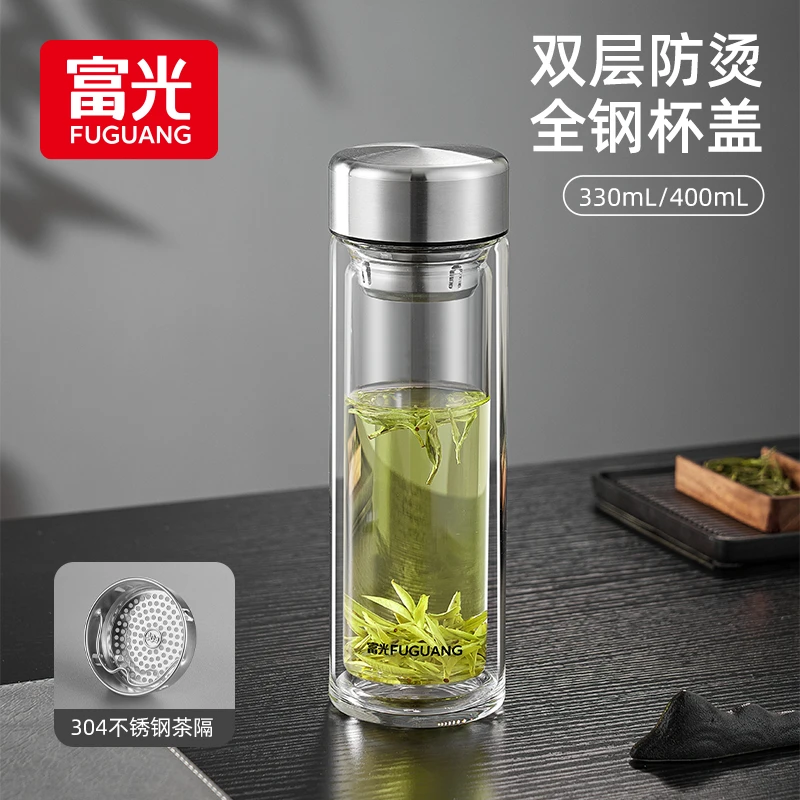 富光爆款大容量流行水杯男士玻璃杯便携茶杯家用透明双层隔热水杯