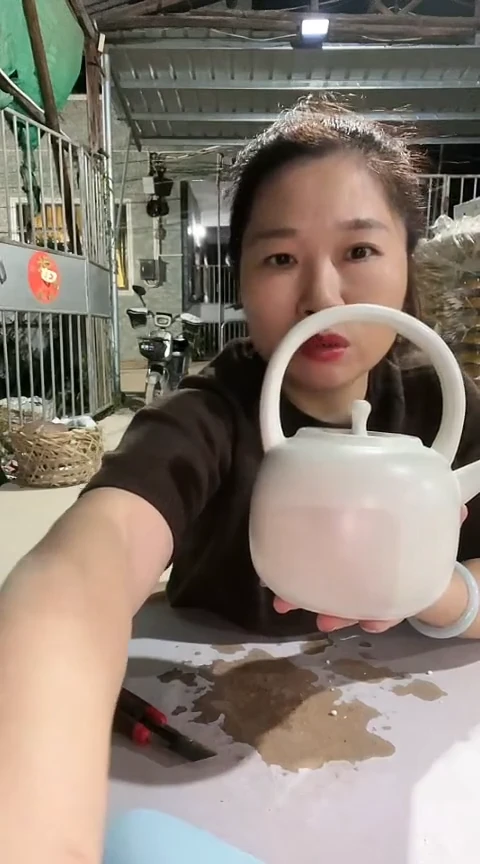 615瑕疵粗陶白色提梁壶