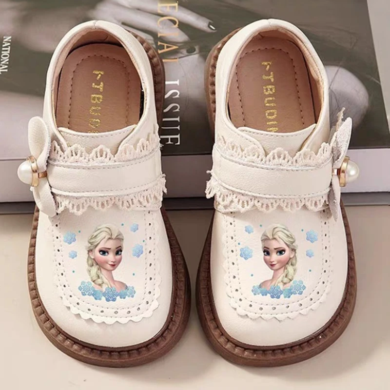 爱莎公主女童小皮鞋2025秋冬新款加绒洛丽塔花边鞋幼儿园软底单鞋