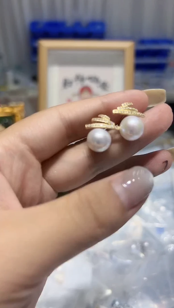 银S925镶嵌耳钉淡水珍珠83