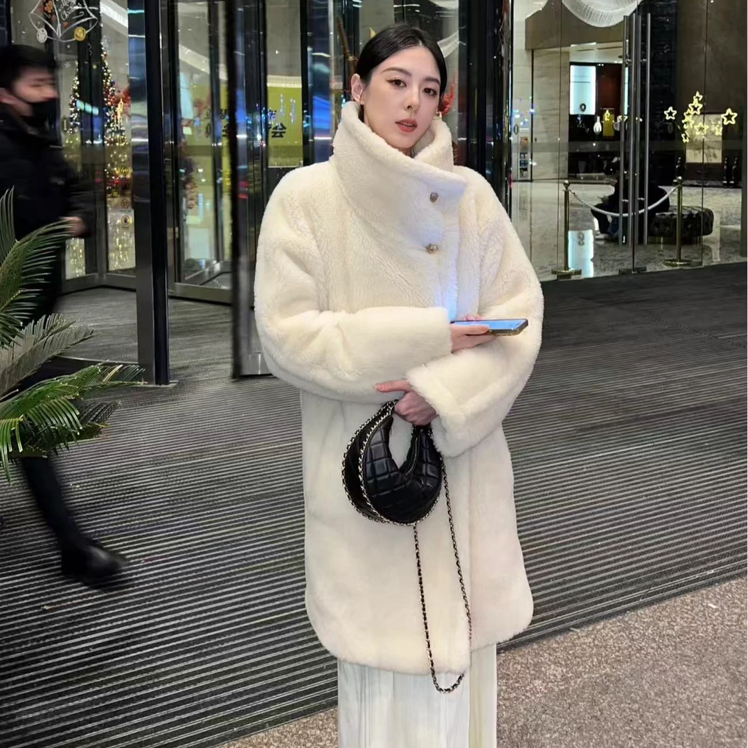 99新 MaxMara MaxMara 奶白色双排扣羊驼毛泰迪大衣/36码/29516