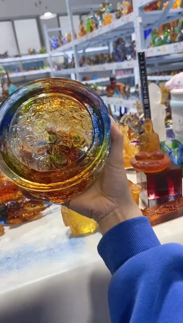 手工艺品琉璃896聚宝盆 手工艺品琉璃 微瑕