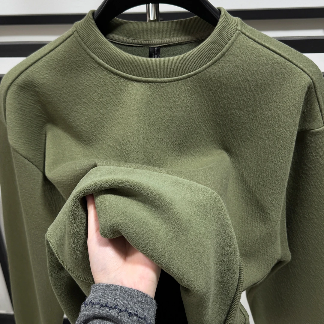 in cotton sea菱形格圆领卫衣男士冬季新款休闲保暖一体绒打底衫