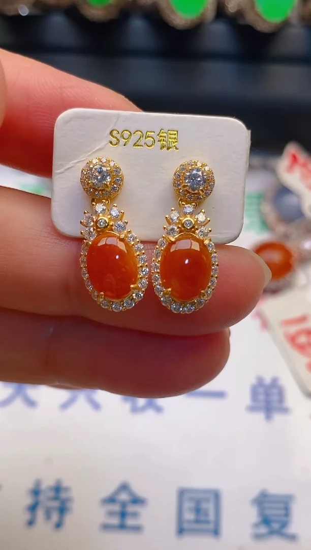 【闪购商品】翡翠耳饰银S925镶嵌天然A货翡翠1