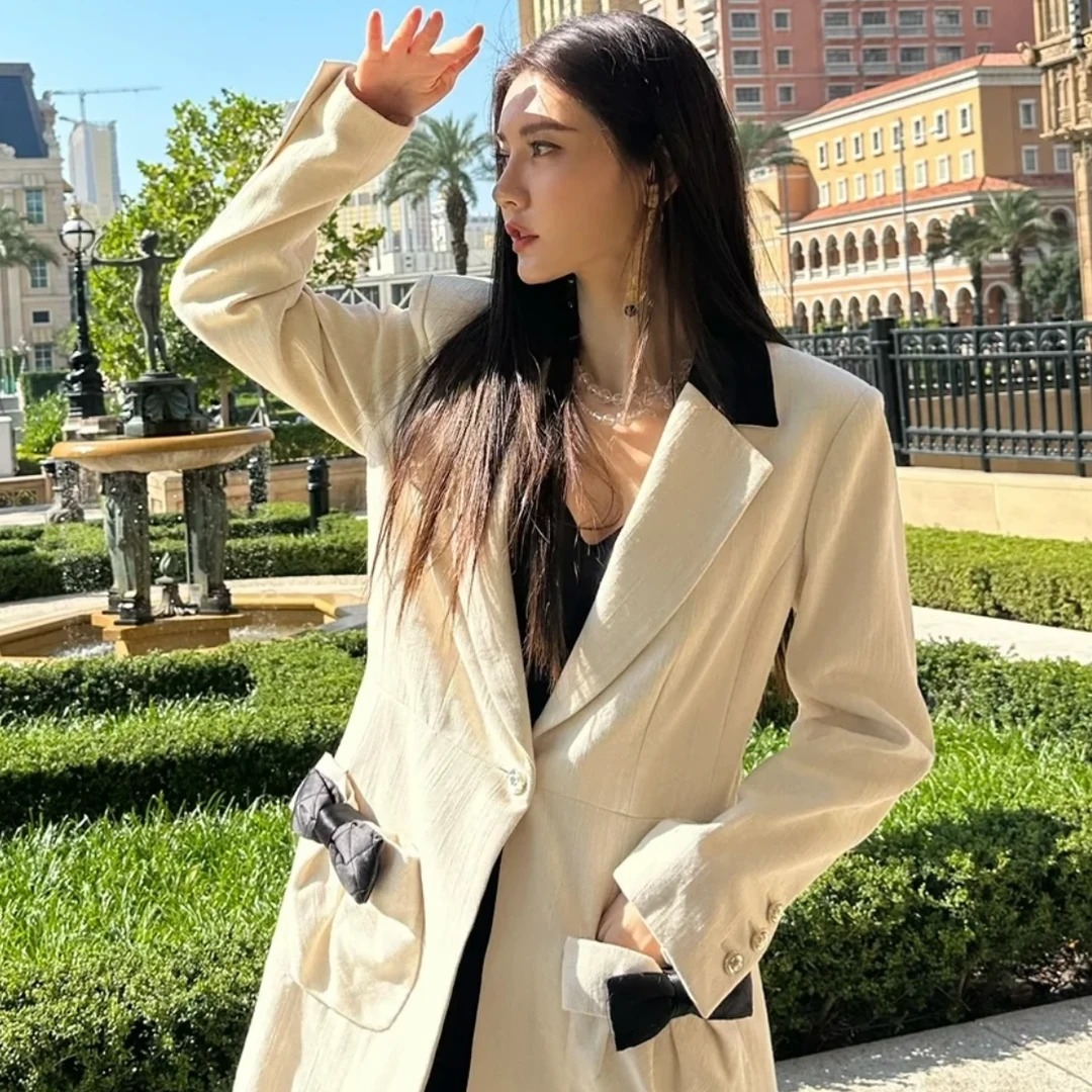 99新 Chanel/香奈儿 Chanel 21S米白色蝴蝶结口袋西装领外套