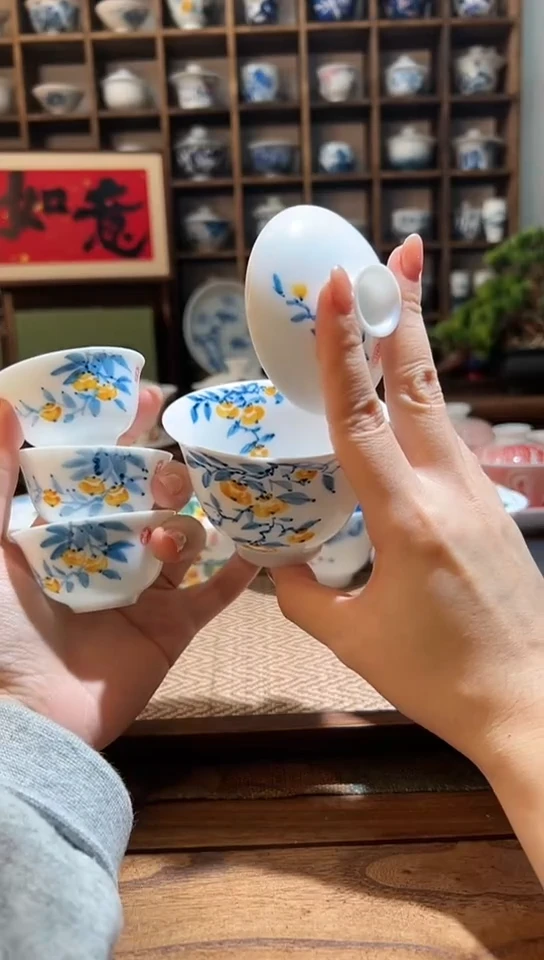 【闪购商品】手绘柿子二才盖碗+送3个客杯