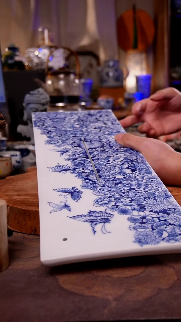 摆件陶万花蝶恋手工手绘手工手绘