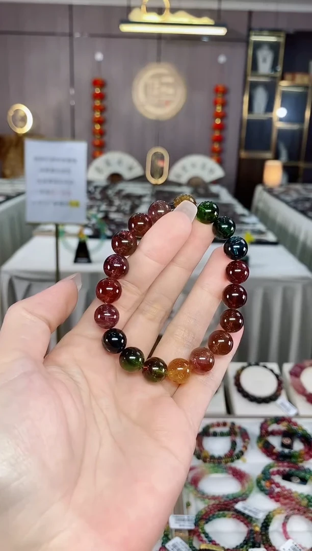 老矿碧玺单圈手串10mm+未镶嵌碧玺hon一物一证