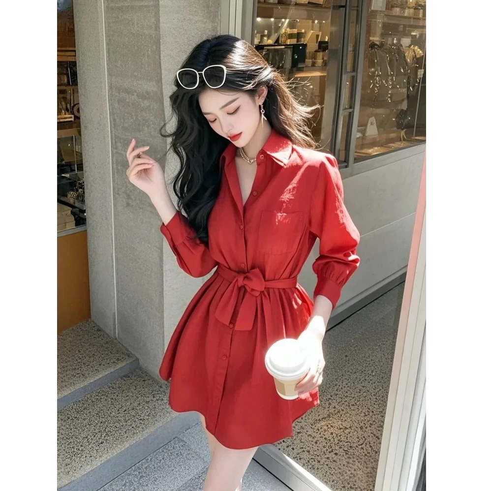 春日少女穿搭女神范气质高级感小个子大方得体绝美收腰衬衫连衣裙