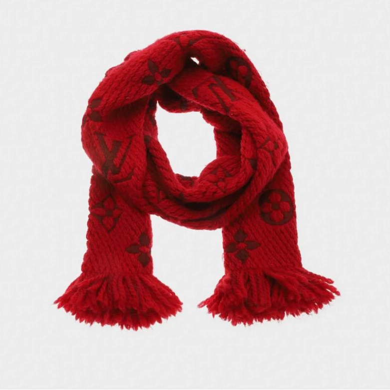 全新未使用 LOUIS VUITTON PARIS 羊毛满印围巾 红色/OS