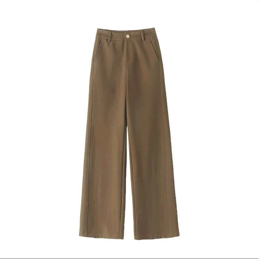 K7110 时尚洋气女显瘦柔软休闲羊绒垂感直筒宽松加绒加厚毛呢裤子