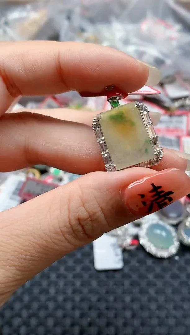 银S925镶嵌戒指翡翠天然A货缅甸翡翠