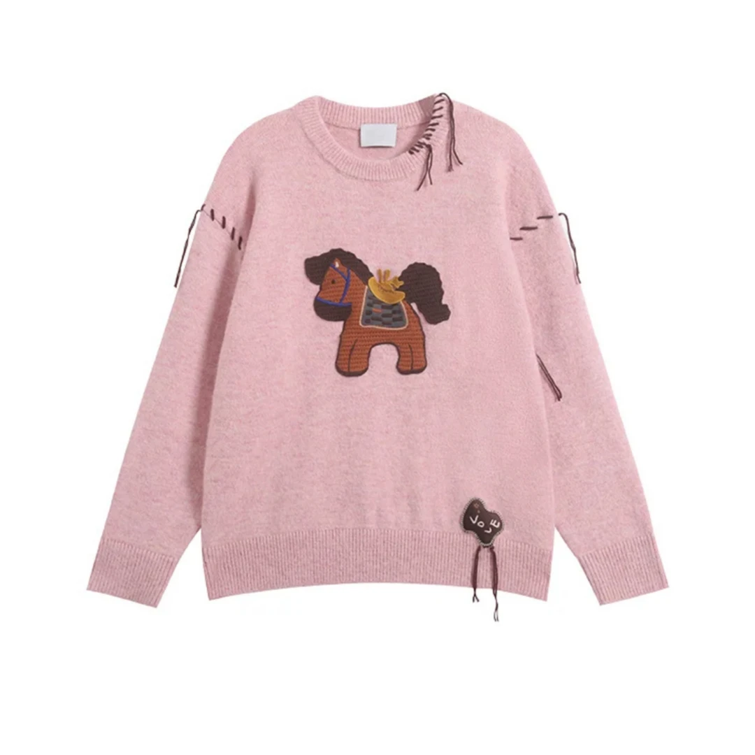 【马年】立体刺绣小马手钩线圆领针织毛衣2026秋冬新款.F5231