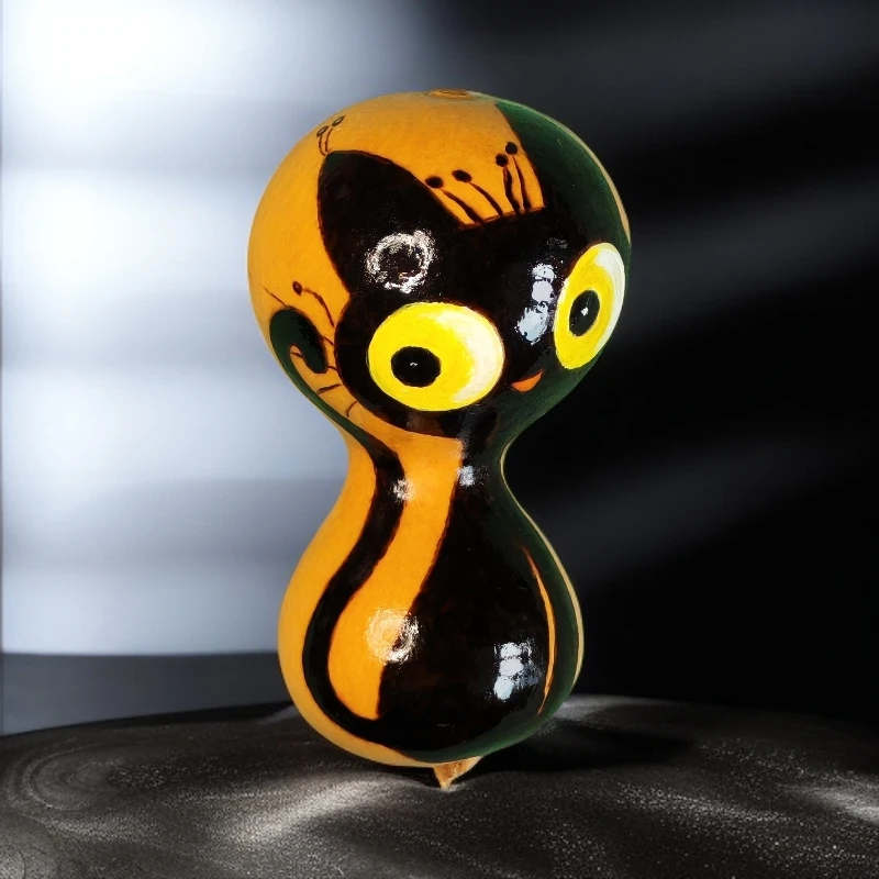 葫芦烙画饰品把件黑吉猫咪