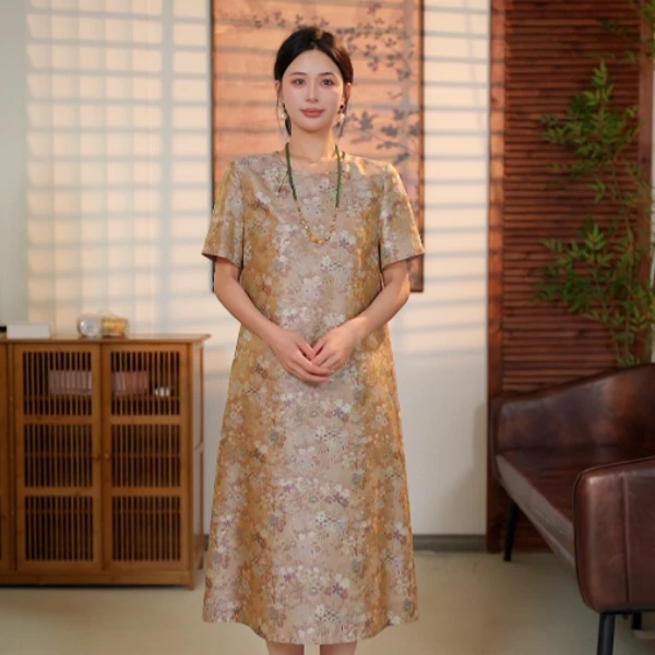 李 新中式国风 时尚百搭 蜀锦百花纹连衣裙 534256