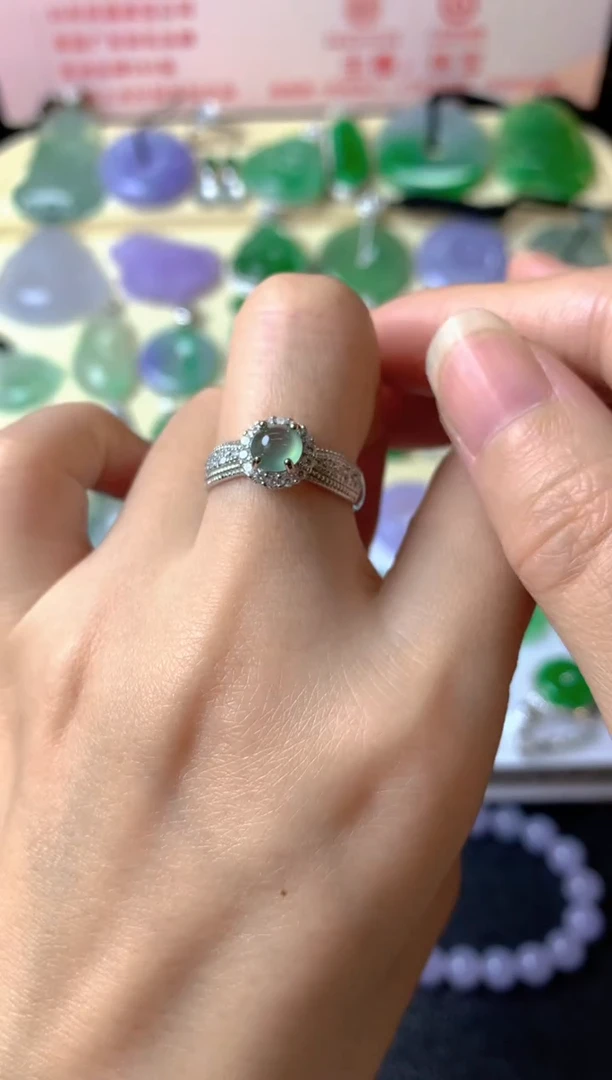 银S925镶嵌戒指翡翠森***V戒指