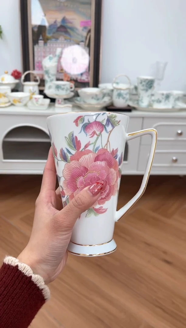 【闪购商品】碗牡丹高骨骨瓷大马克杯