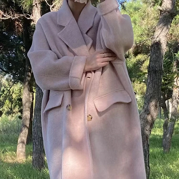 【冬日特调】25年新款韩版双面大衣女中长款外套双排扣毛呢网红时尚