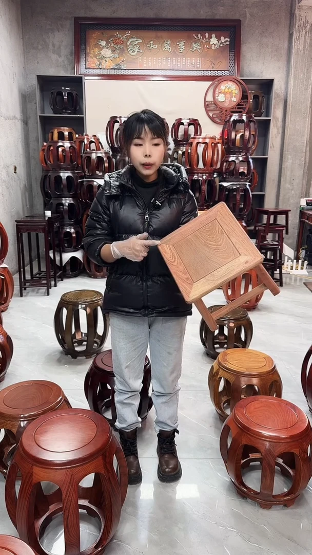 【闪购商品】花梨木类家具微瑕赞比亚小巴花白胚小方凳