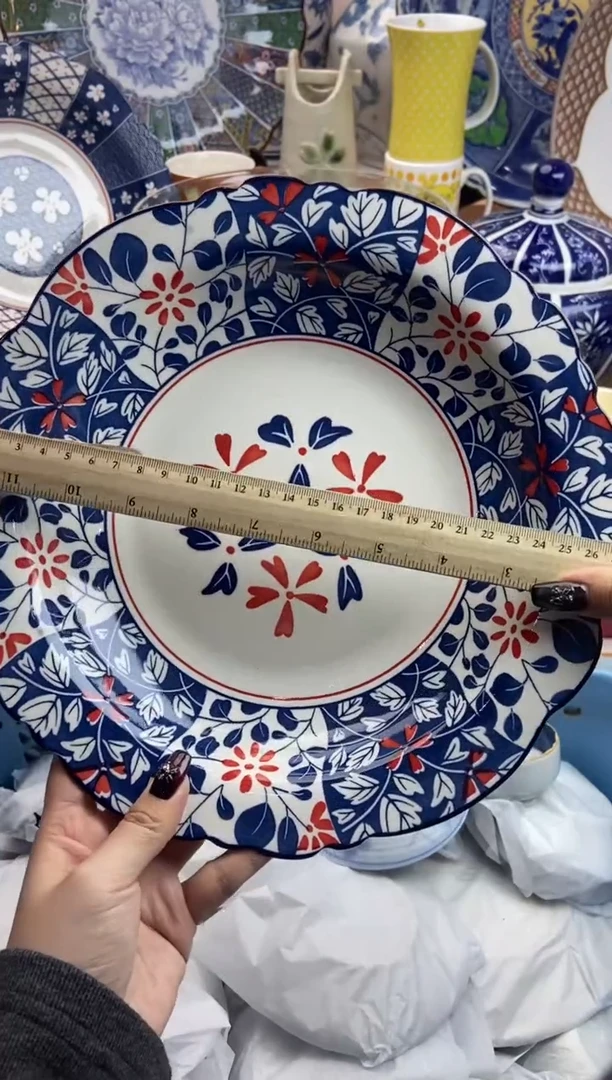 【闪购商品】瓷片花城釉下彩大盘子全新全品口径27cm