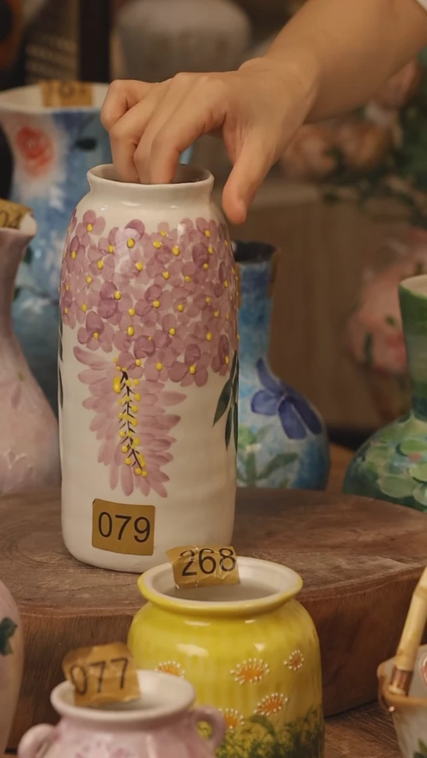 陶瓷景德镇设计师手作花器摆件侘寂风@M079@