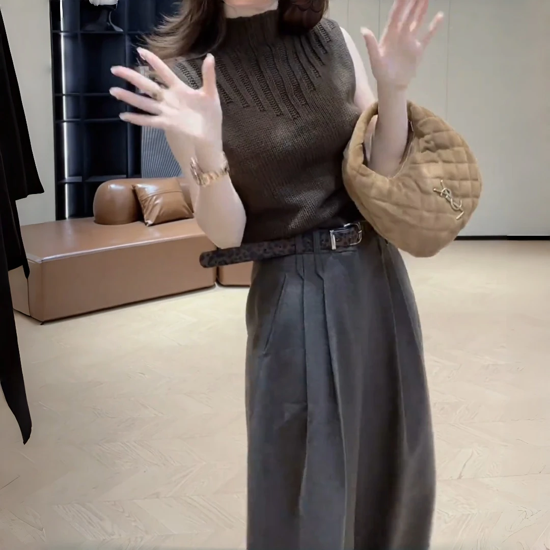 秋冬韩版时尚毛针织无袖上衣纯色半高领打底YY-80010