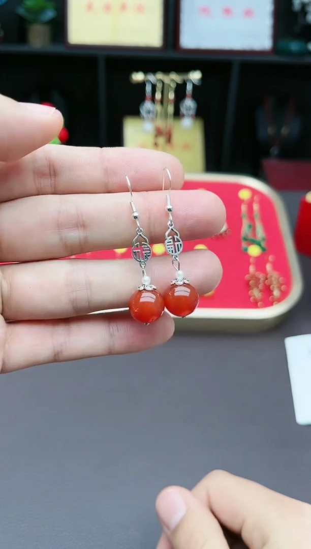 【闪购商品】南红玛瑙耳饰银S925镶嵌230000