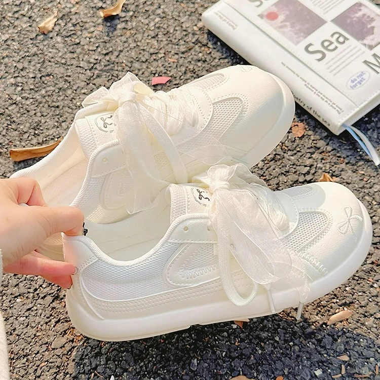 Moleubak夏季小白鞋女配裙子透气不闷脚网鞋女百搭芭蕾风德训板鞋